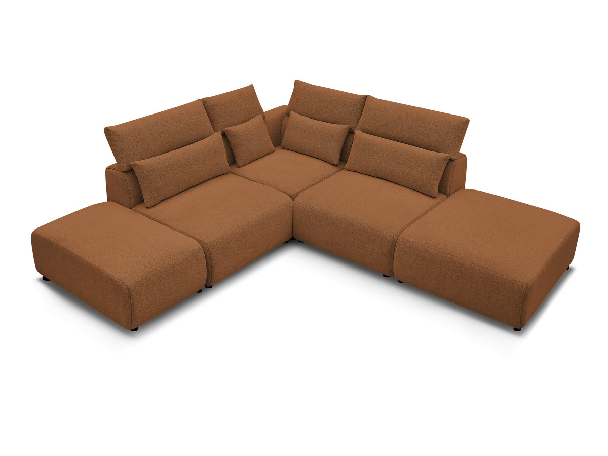 Modulaire vaste hoekbank met hoofdsteunen JANA gemêleerde stof met 2 fauteuils, 1 hoekelement en 2 poefs