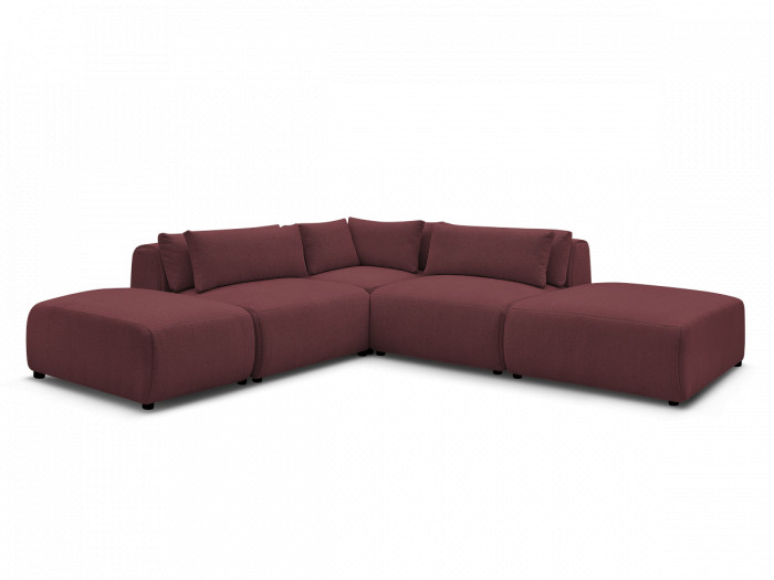 Canapé d'angle fixe modulable avec têtières JANA tissu chiné avec 2 chauffeuses, 1 angle et 2 poufs