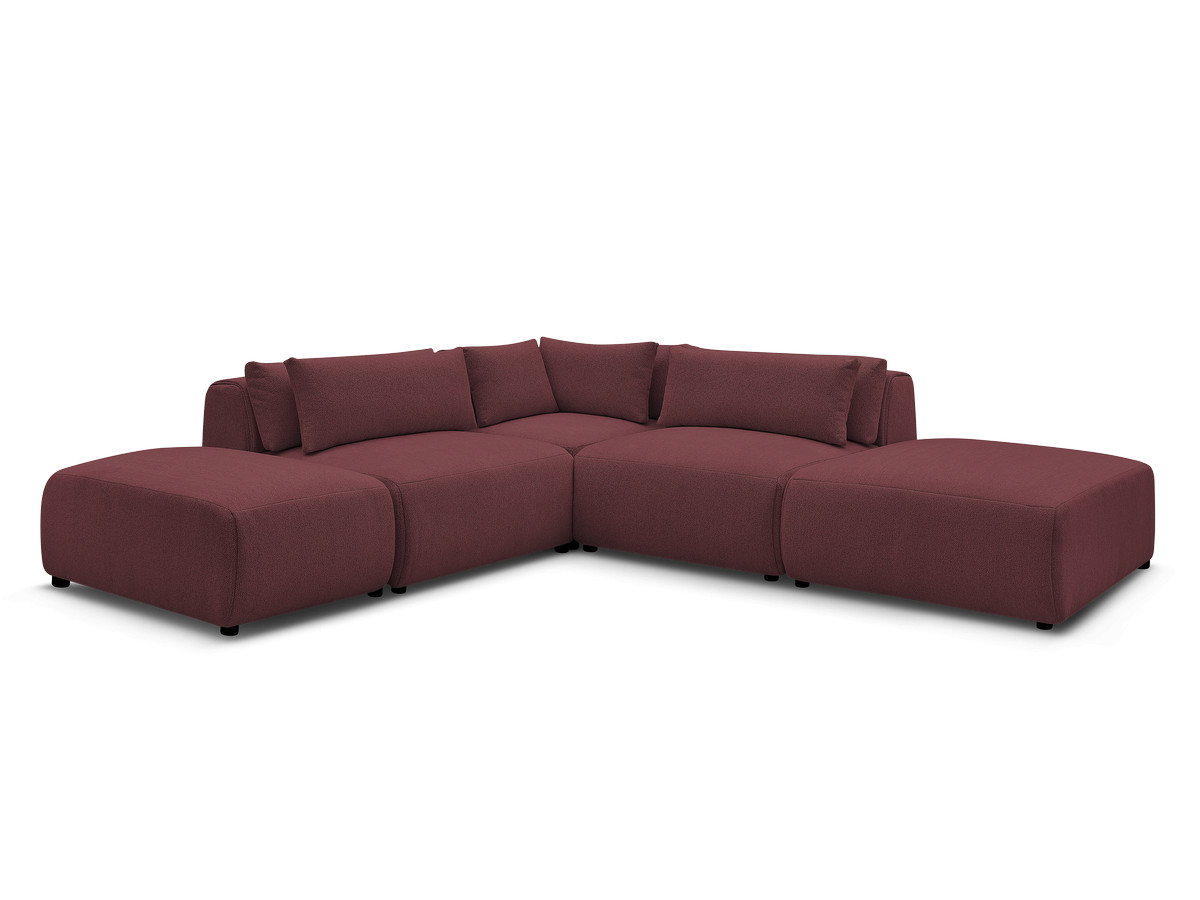 modulaire vaste hoekbank met hoofdsteunen jana gemêleerde stof met 2 fauteuils, 1 hoekelement en 2 poefs gekleurd rood