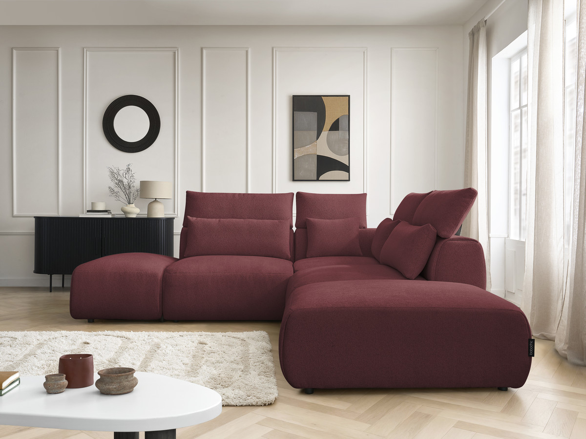 Modulaire vaste hoekbank met hoofdsteunen JANA gemêleerde stof met 2 fauteuils, 1 hoekelement en 2 poefs