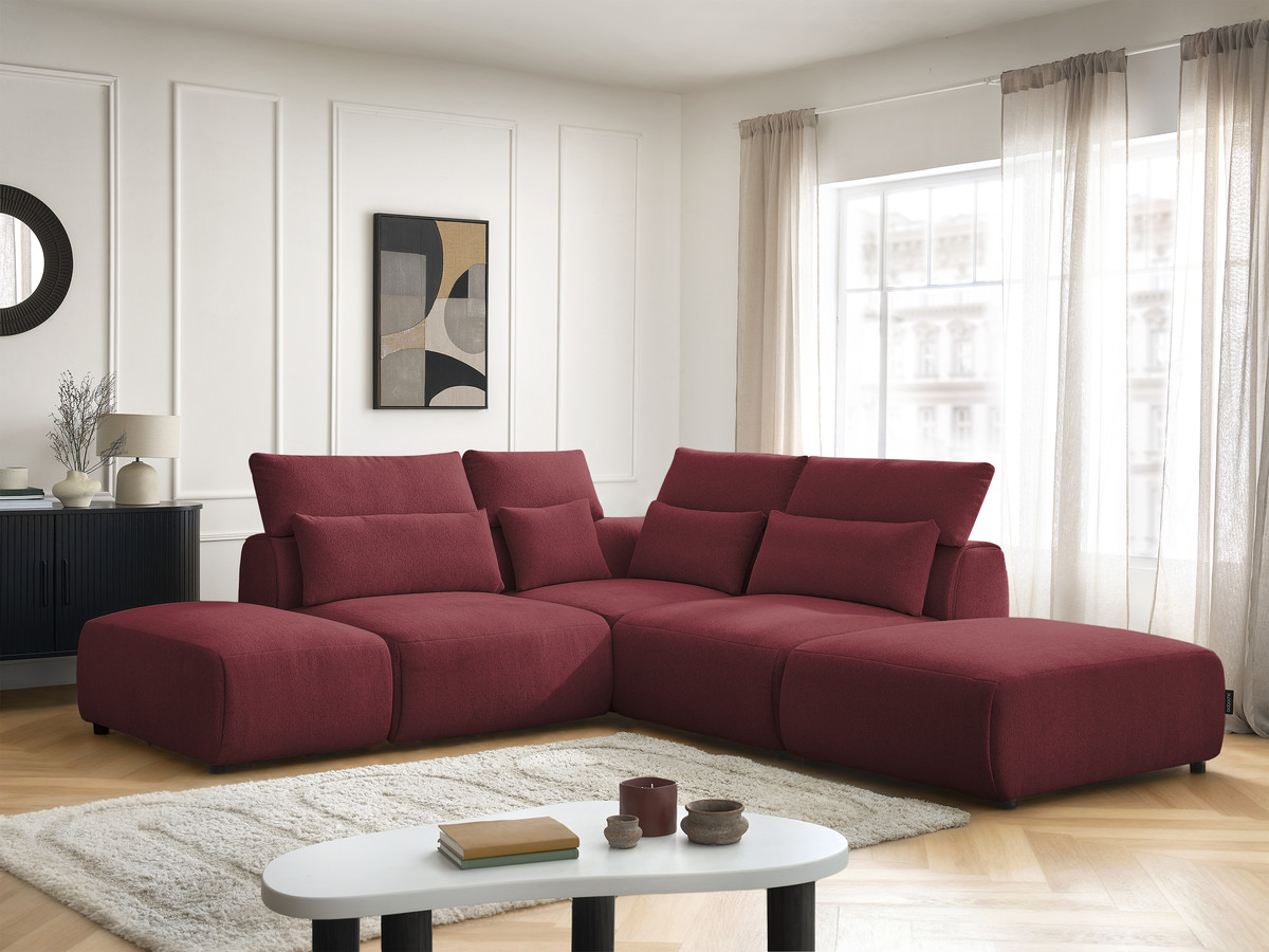 Modulaire vaste hoekbank met hoofdsteunen JANA gemêleerde stof met 2 fauteuils, 1 hoekelement en 2 poefs