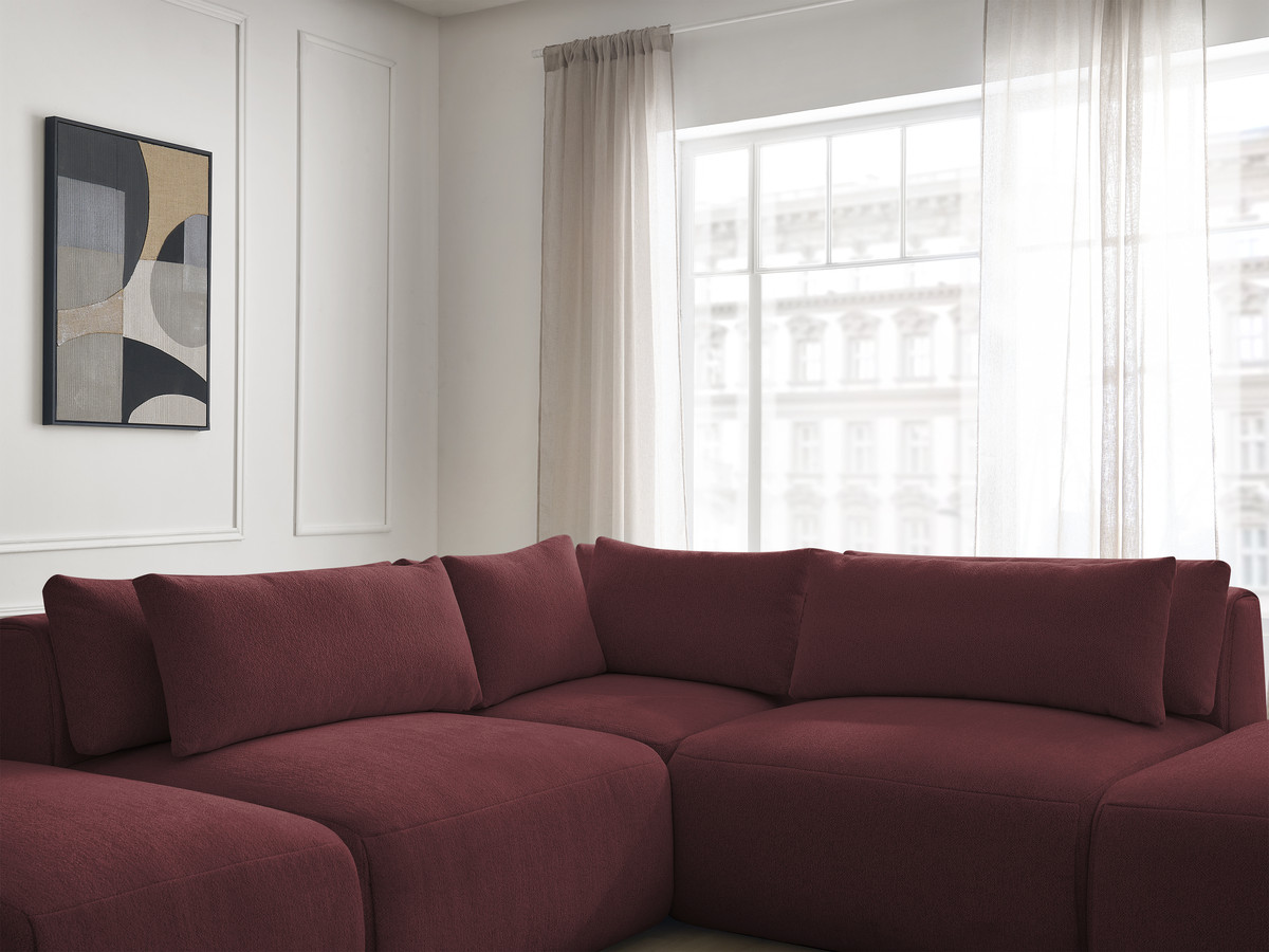 Modulaire vaste hoekbank met hoofdsteunen JANA gemêleerde stof met 2 fauteuils, 1 hoekelement en 2 poefs