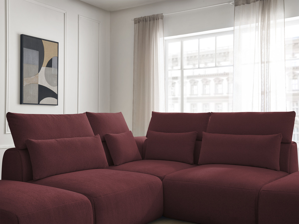 Modulaire vaste hoekbank met hoofdsteunen JANA gemêleerde stof met 2 fauteuils, 1 hoekelement en 2 poefs