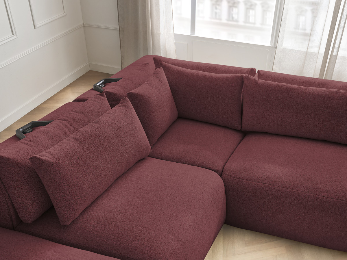 Modulaire vaste hoekbank met hoofdsteunen JANA gemêleerde stof met 2 fauteuils, 1 hoekelement en 2 poefs