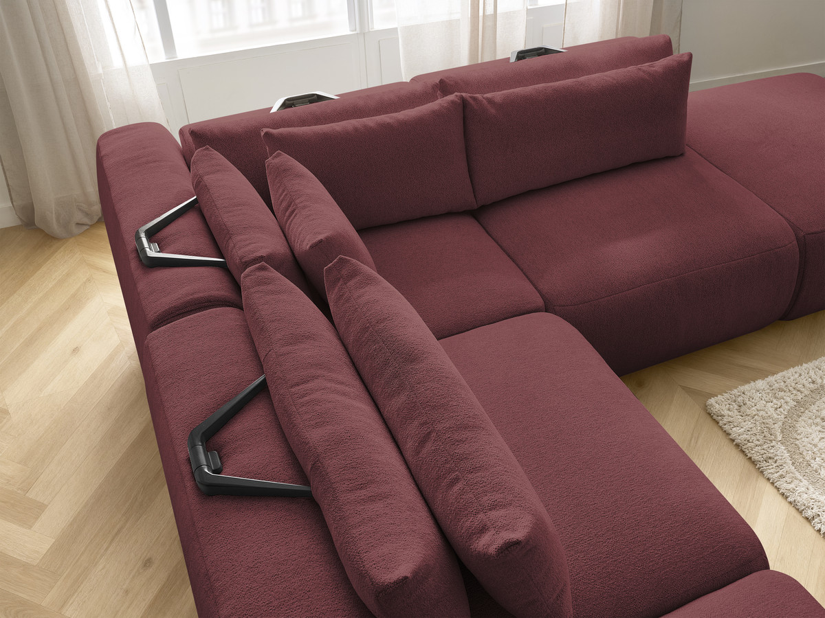 Modulaire vaste hoekbank met hoofdsteunen JANA gemêleerde stof met 2 fauteuils, 1 hoekelement en 2 poefs