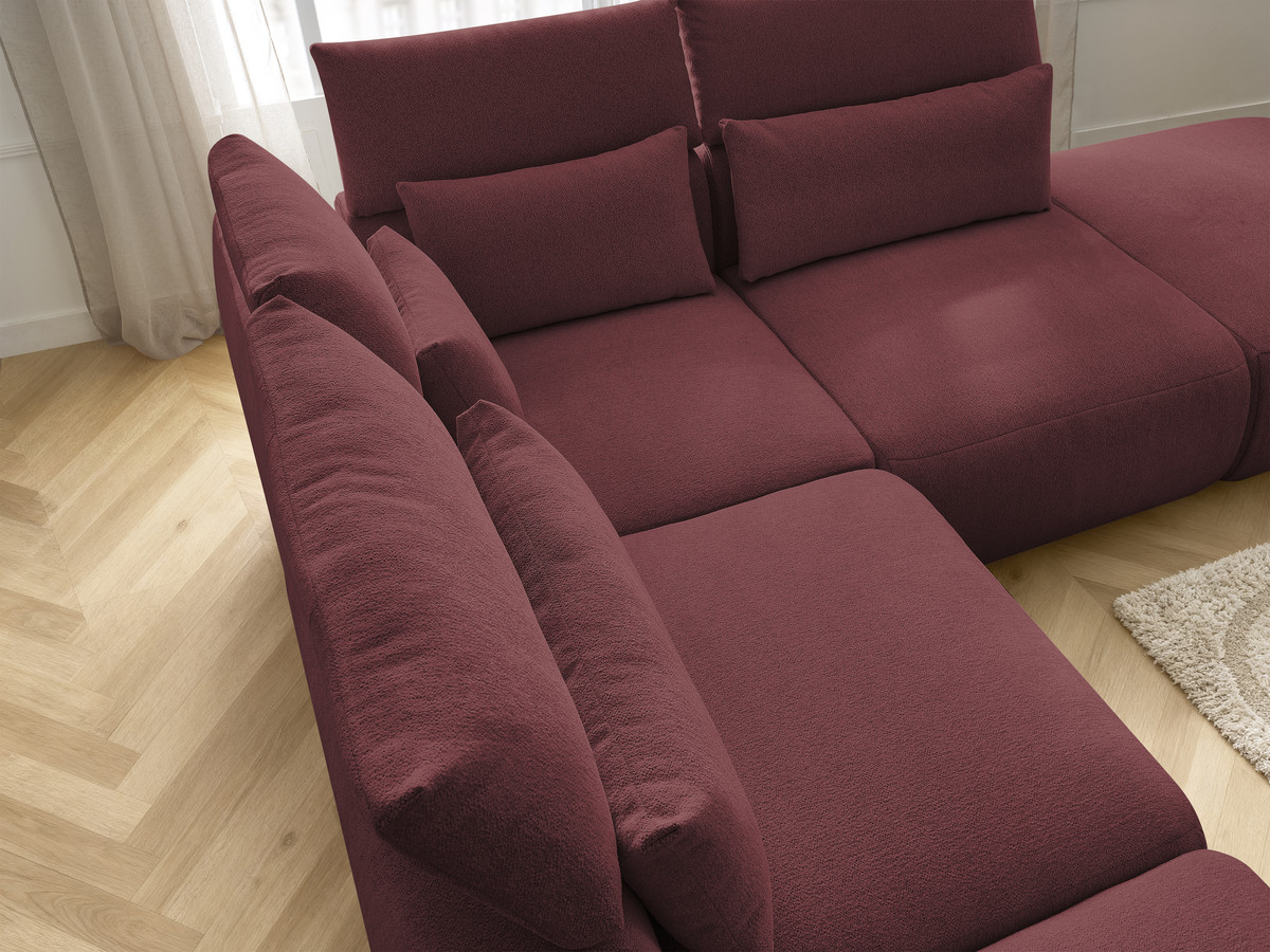 Modulaire vaste hoekbank met hoofdsteunen JANA gemêleerde stof met 2 fauteuils, 1 hoekelement en 2 poefs