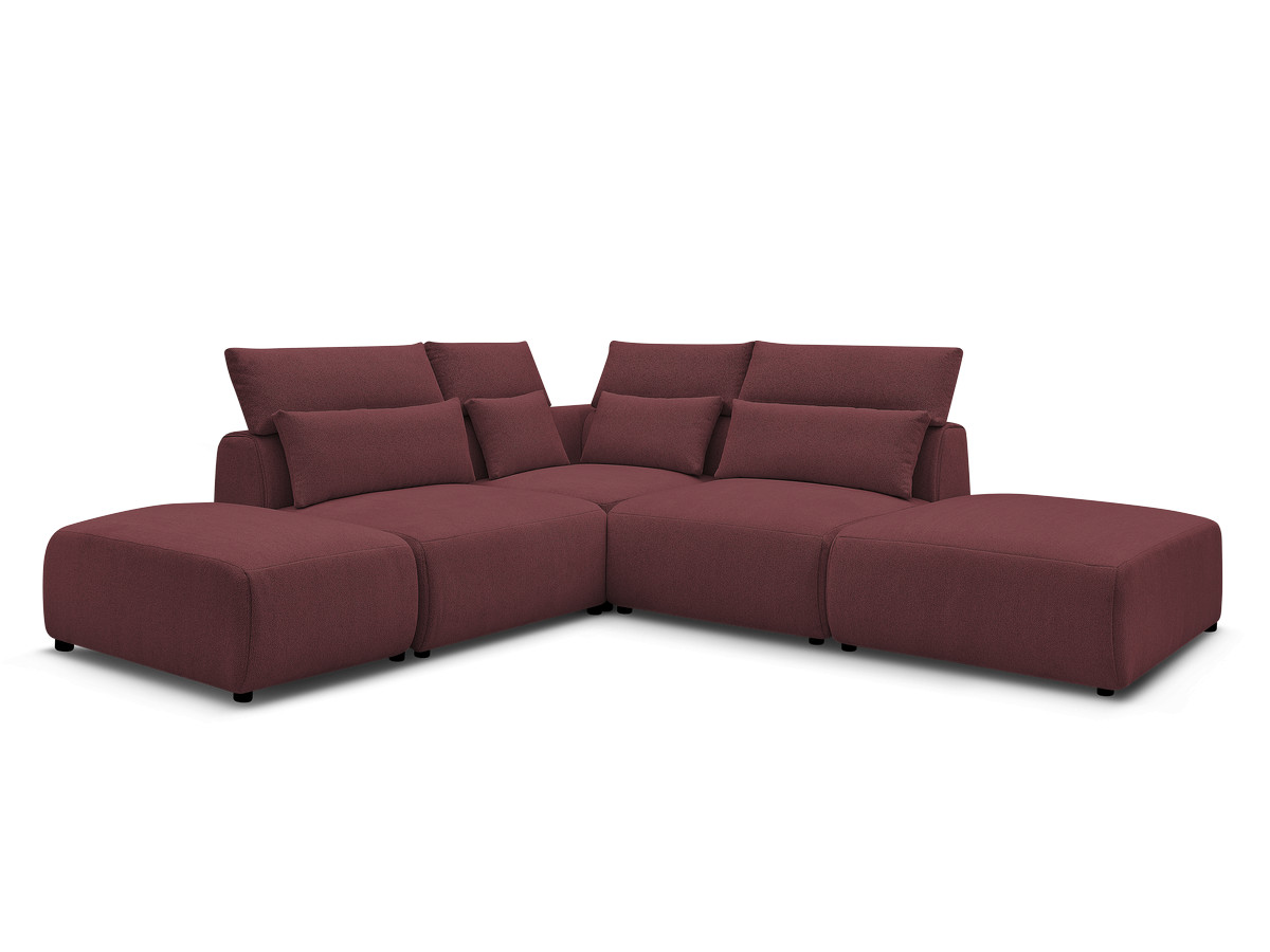 Modulaire vaste hoekbank met hoofdsteunen JANA gemêleerde stof met 2 fauteuils, 1 hoekelement en 2 poefs