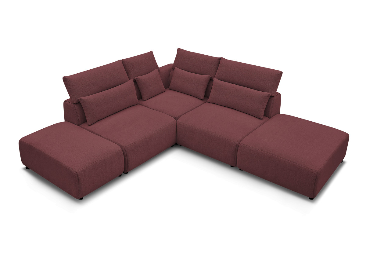 Modulaire vaste hoekbank met hoofdsteunen JANA gemêleerde stof met 2 fauteuils, 1 hoekelement en 2 poefs