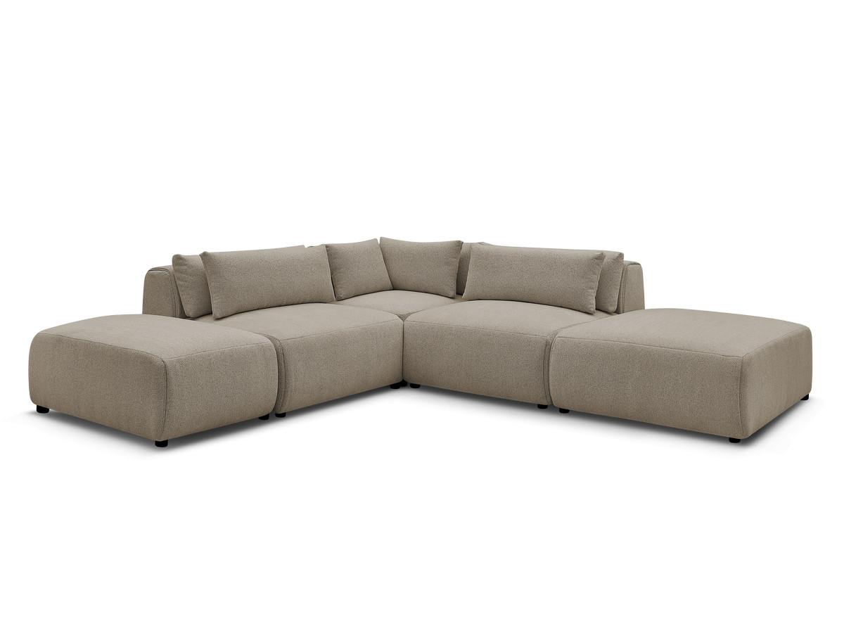 Modulaire vaste hoekbank met hoofdsteunen JANA gemêleerde stof met 2 fauteuils, 1 hoekelement en 2 poefs