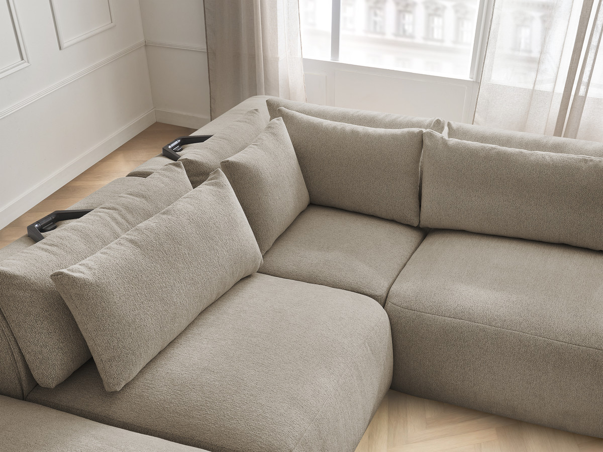 Modulaire vaste hoekbank met hoofdsteunen JANA gemêleerde stof met 2 fauteuils, 1 hoekelement en 2 poefs