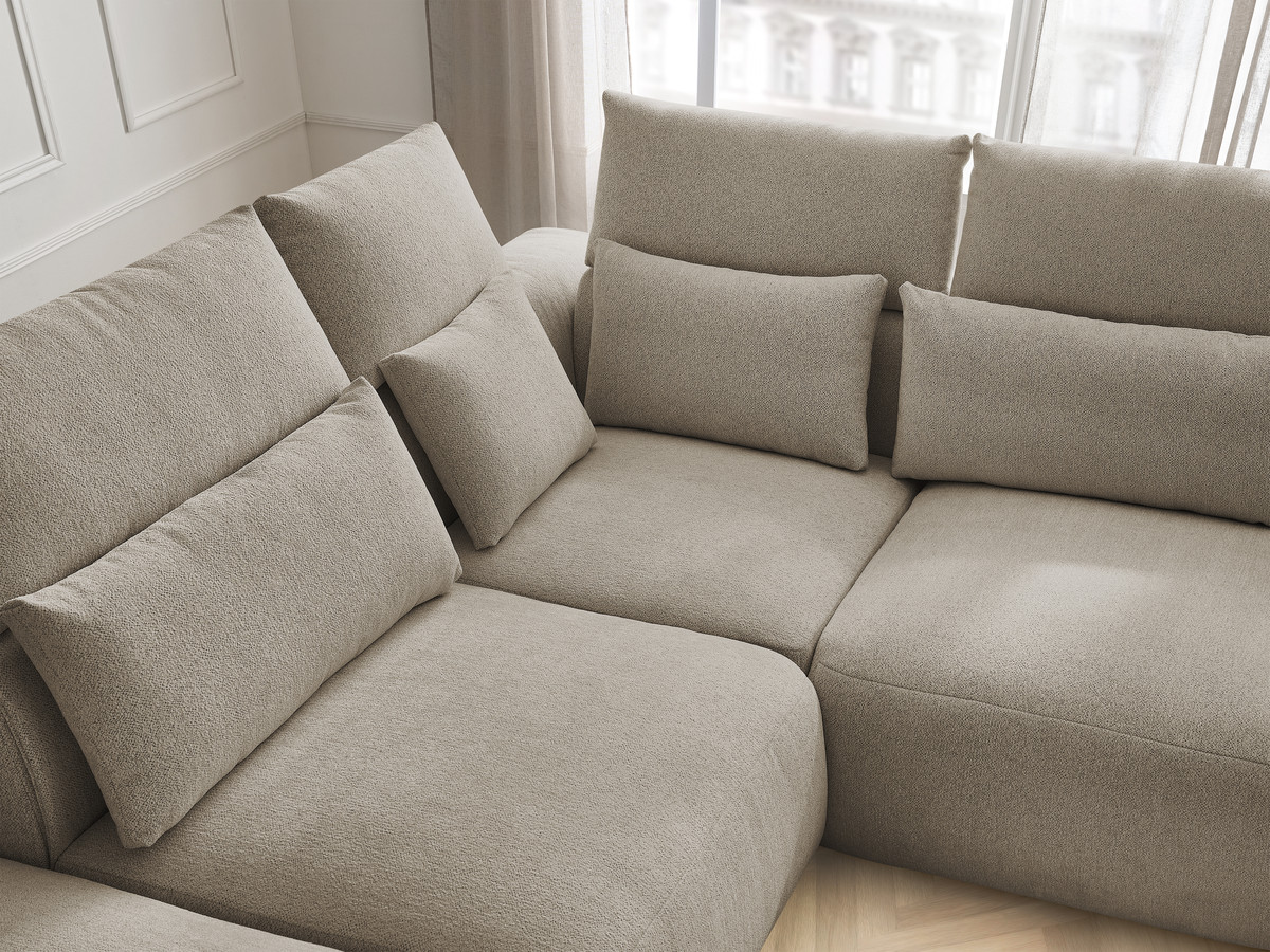 Modulaire vaste hoekbank met hoofdsteunen JANA gemêleerde stof met 2 fauteuils, 1 hoekelement en 2 poefs