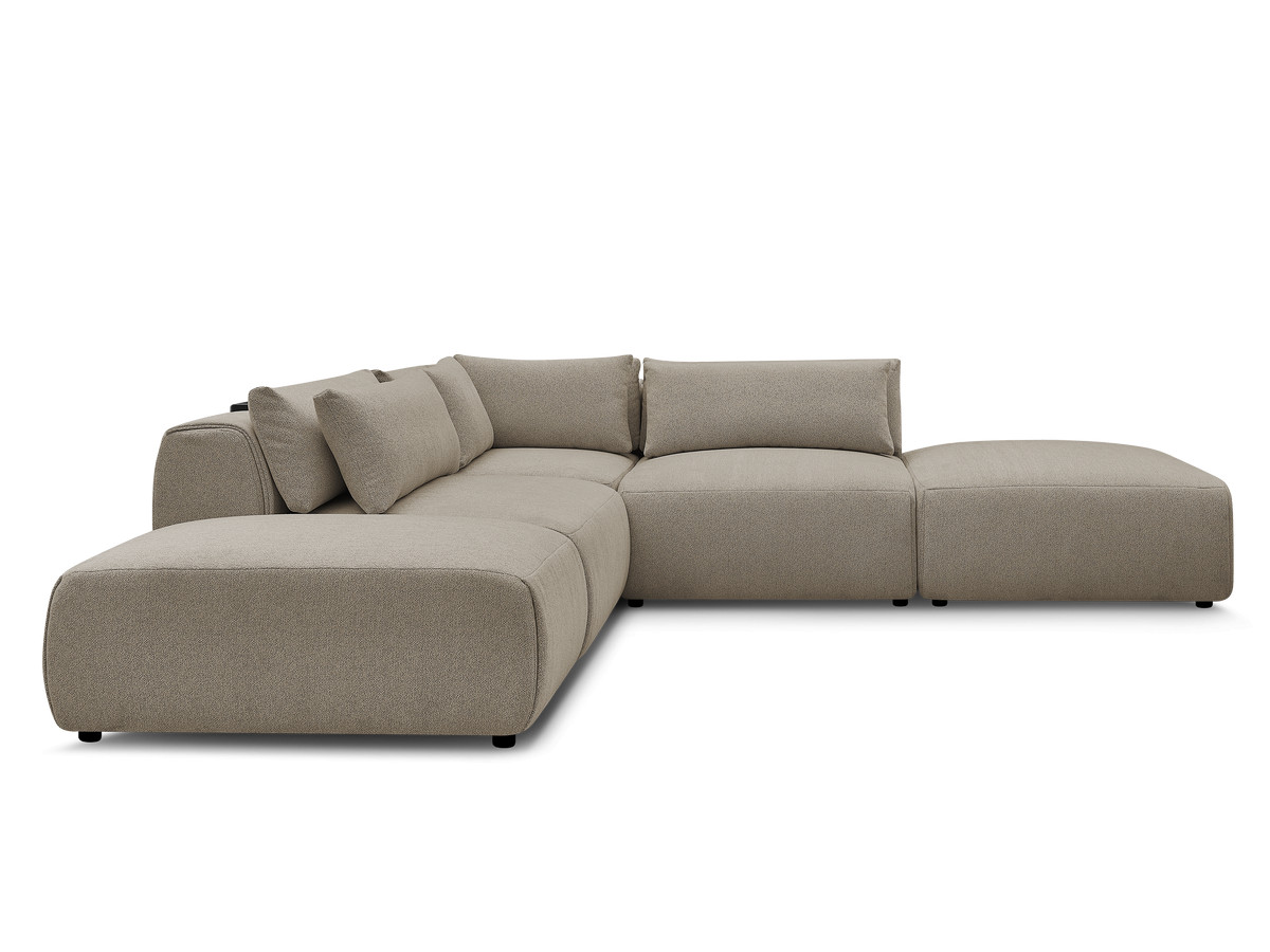 Modulaire vaste hoekbank met hoofdsteunen JANA gemêleerde stof met 2 fauteuils, 1 hoekelement en 2 poefs