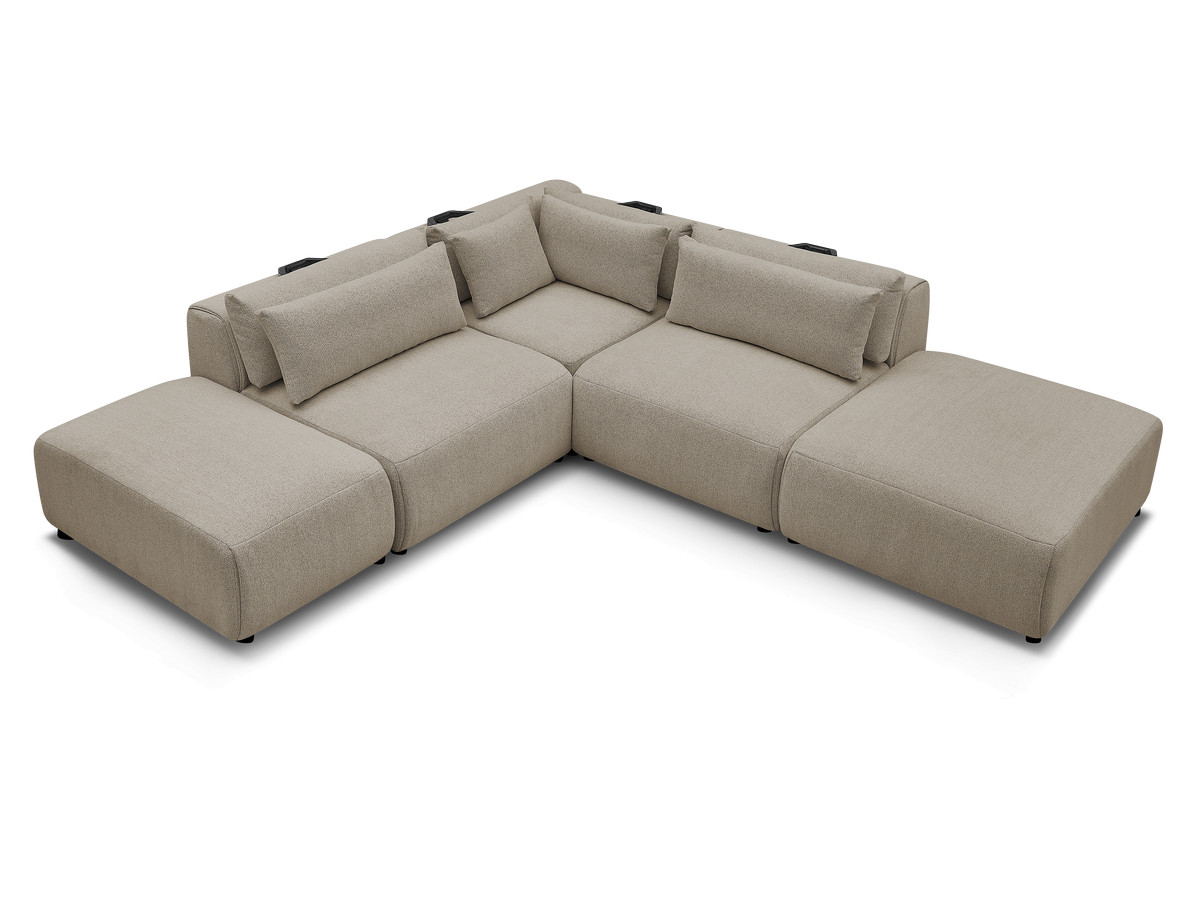 Modulaire vaste hoekbank met hoofdsteunen JANA gemêleerde stof met 2 fauteuils, 1 hoekelement en 2 poefs