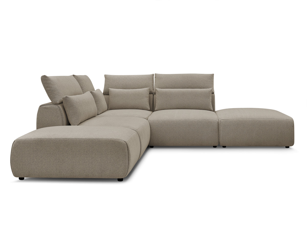 Modulaire vaste hoekbank met hoofdsteunen JANA gemêleerde stof met 2 fauteuils, 1 hoekelement en 2 poefs