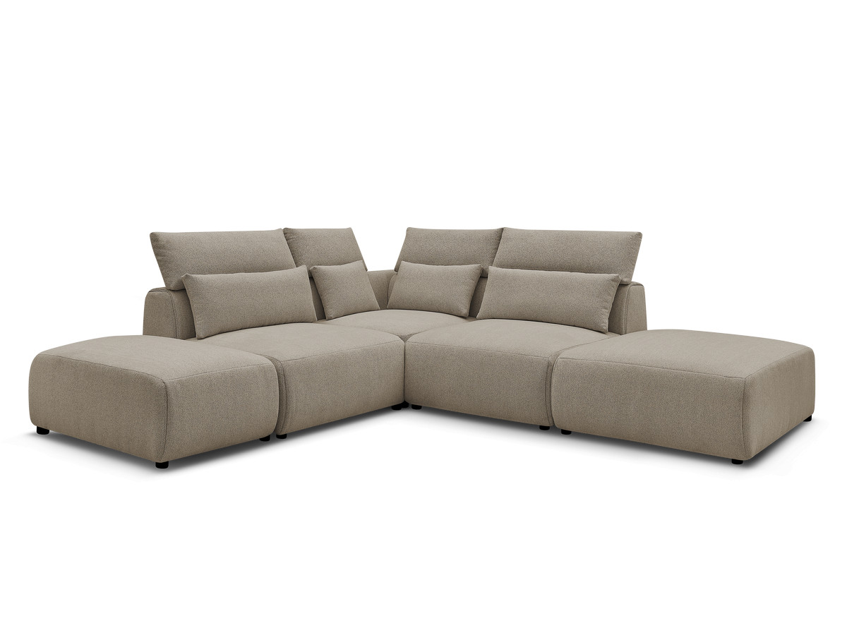 Modulaire vaste hoekbank met hoofdsteunen JANA gemêleerde stof met 2 fauteuils, 1 hoekelement en 2 poefs