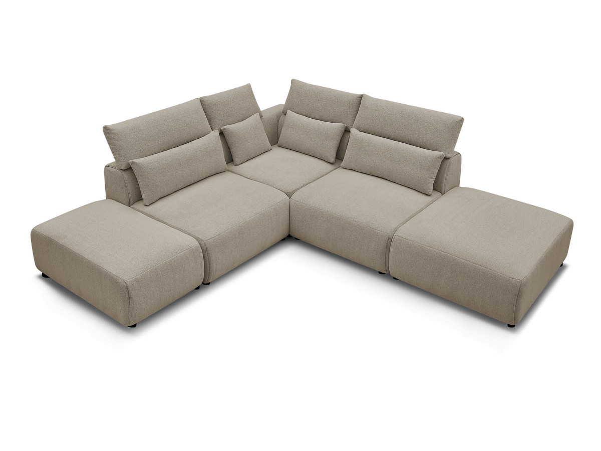 Modulaire vaste hoekbank met hoofdsteunen JANA gemêleerde stof met 2 fauteuils, 1 hoekelement en 2 poefs