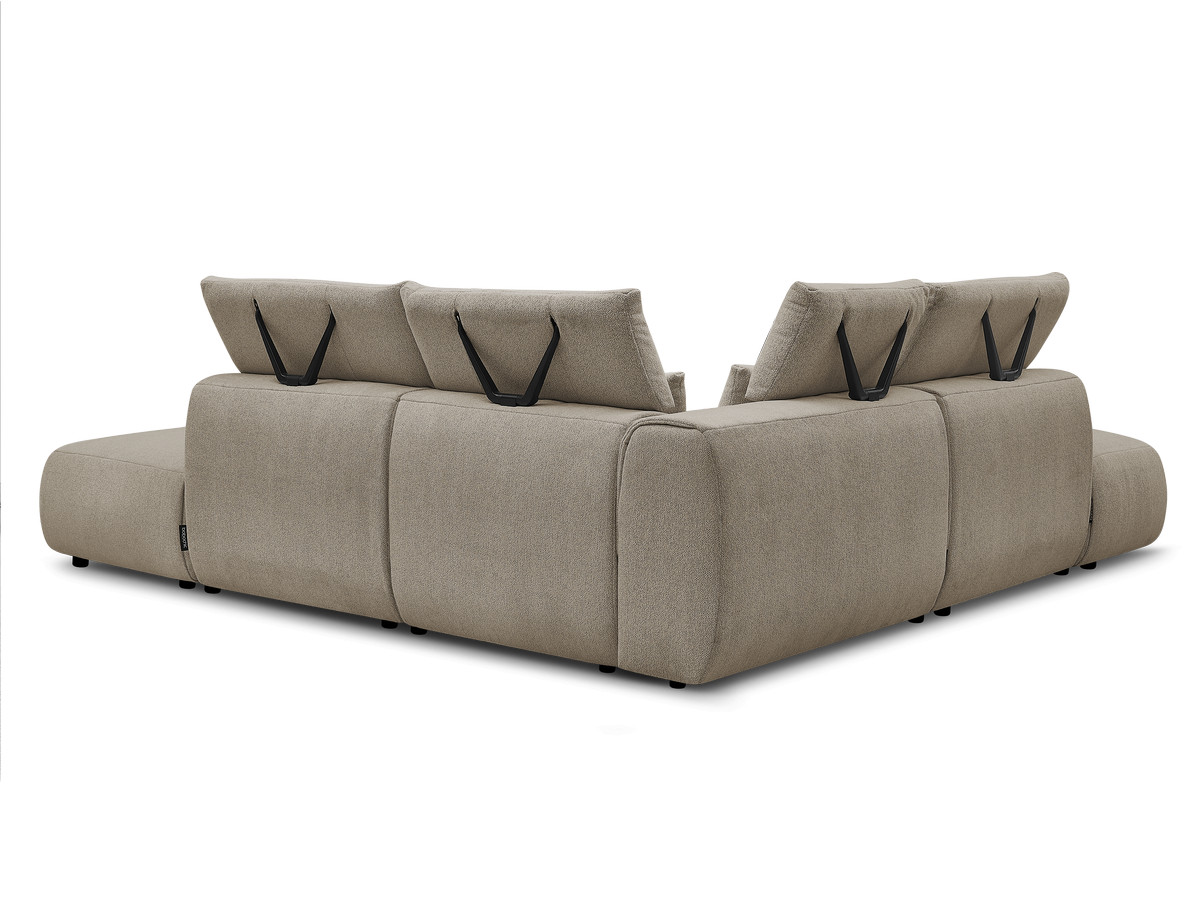 Modulaire vaste hoekbank met hoofdsteunen JANA gemêleerde stof met 2 fauteuils, 1 hoekelement en 2 poefs