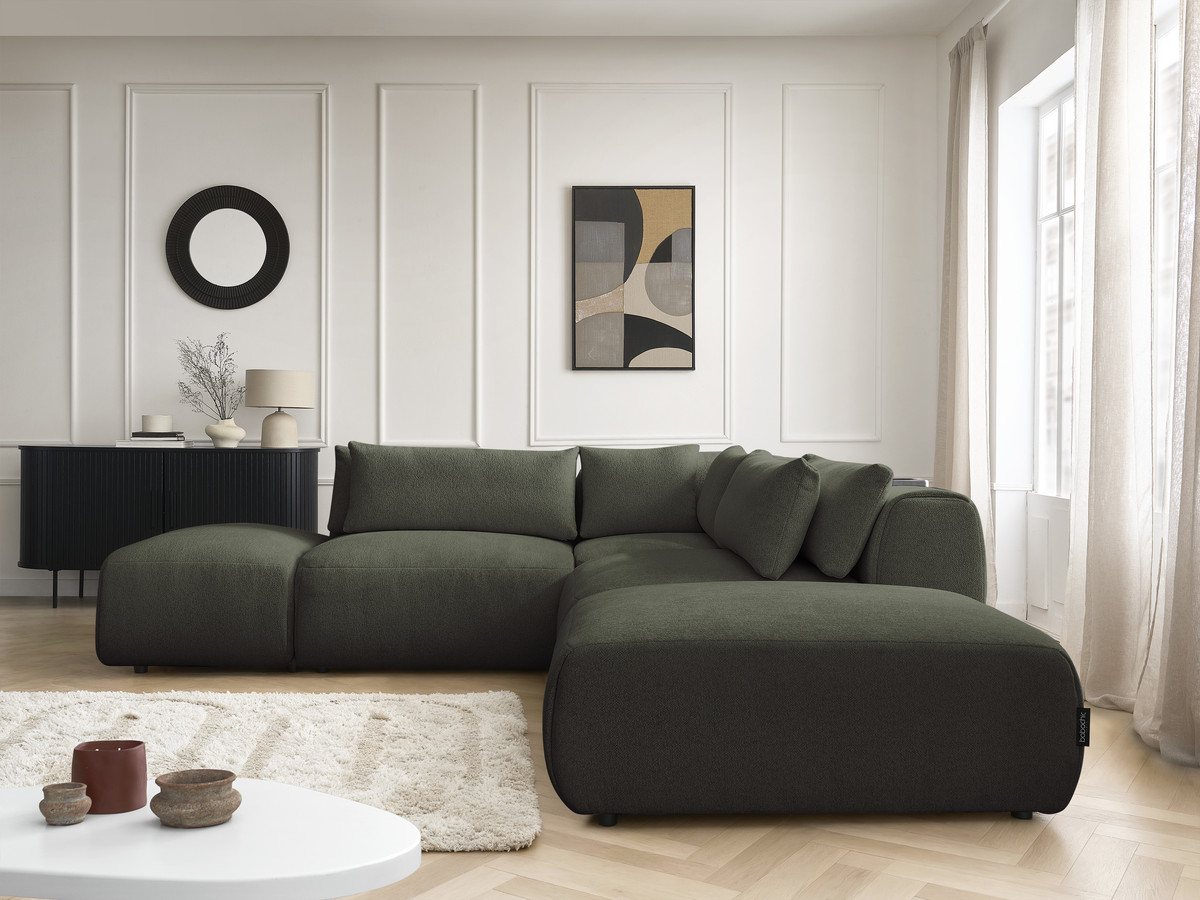 Canapé d'angle modulable avec têtières JANA chiné vert — vue 5