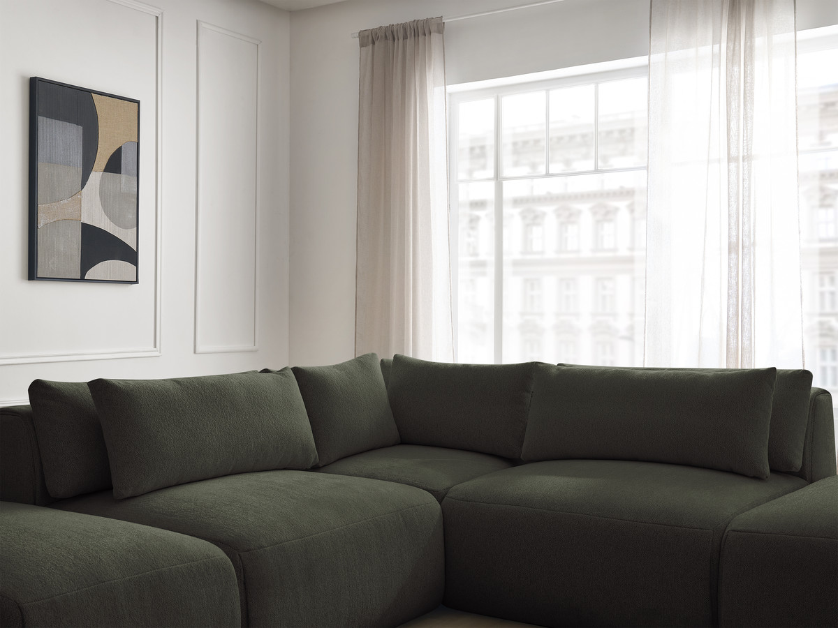 Modulaire vaste hoekbank met hoofdsteunen JANA gemêleerde stof met 2 fauteuils, 1 hoekelement en 2 poefs