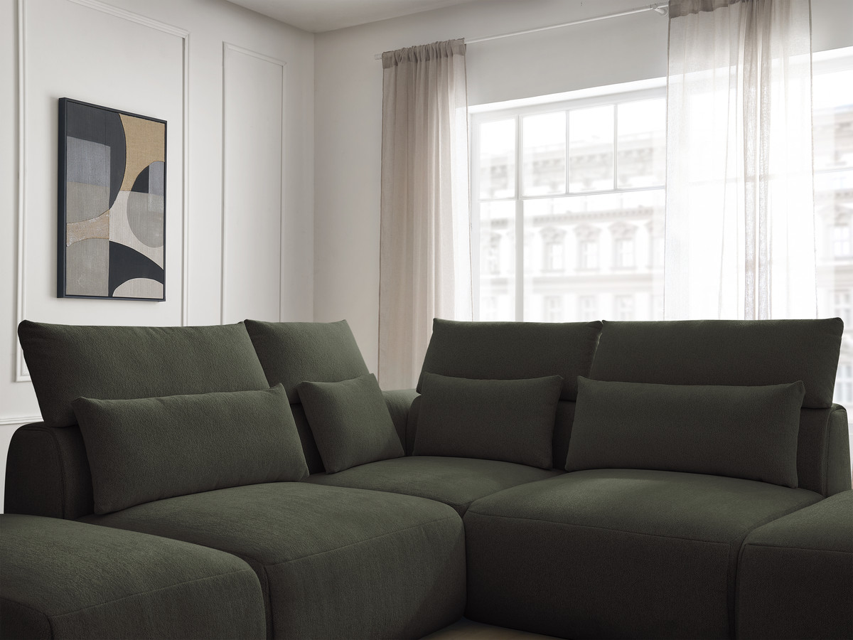 Modulaire vaste hoekbank met hoofdsteunen JANA gemêleerde stof met 2 fauteuils, 1 hoekelement en 2 poefs