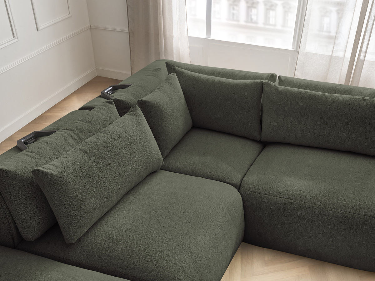 Modulaire vaste hoekbank met hoofdsteunen JANA gemêleerde stof met 2 fauteuils, 1 hoekelement en 2 poefs