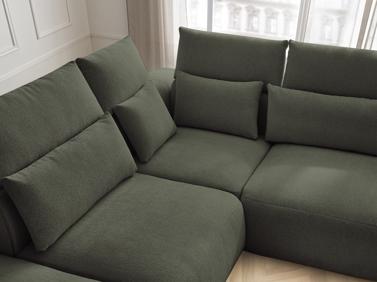 Modulaire vaste hoekbank met hoofdsteunen JANA gemêleerde stof met 2 fauteuils, 1 hoekelement en 2 poefs