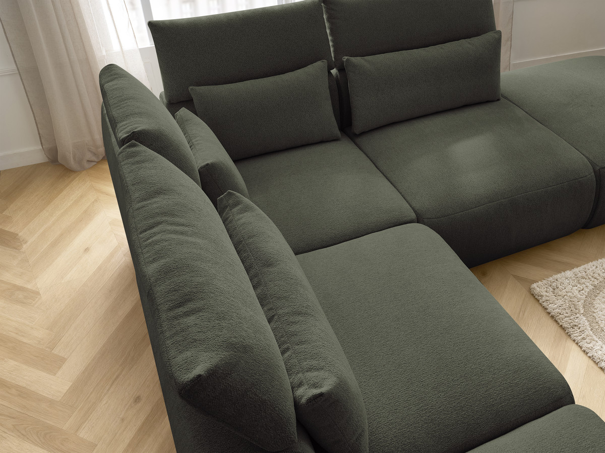 Modulaire vaste hoekbank met hoofdsteunen JANA gemêleerde stof met 2 fauteuils, 1 hoekelement en 2 poefs