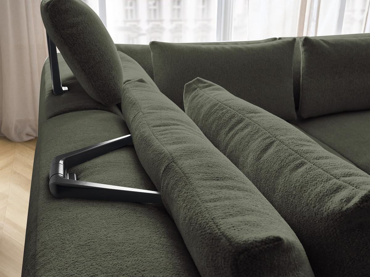 Modulaire vaste hoekbank met hoofdsteunen JANA gemêleerde stof met 2 fauteuils, 1 hoekelement en 2 poefs