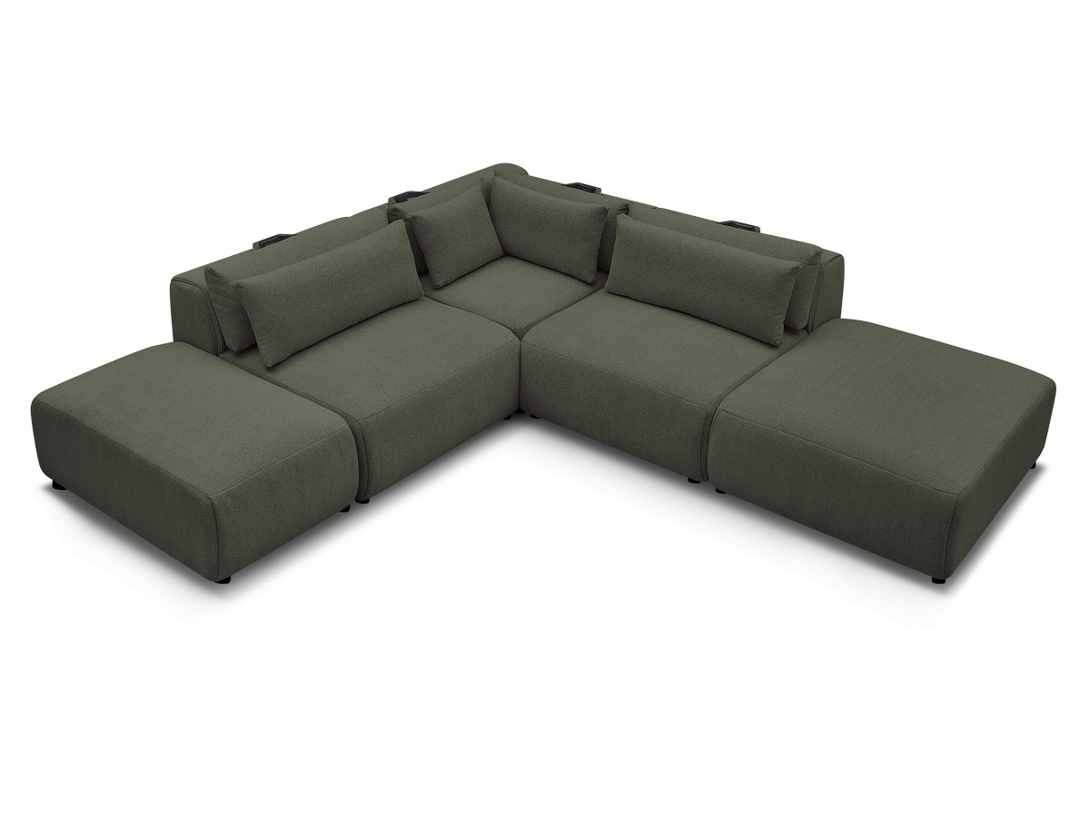 Modulaire vaste hoekbank met hoofdsteunen JANA gemêleerde stof met 2 fauteuils, 1 hoekelement en 2 poefs