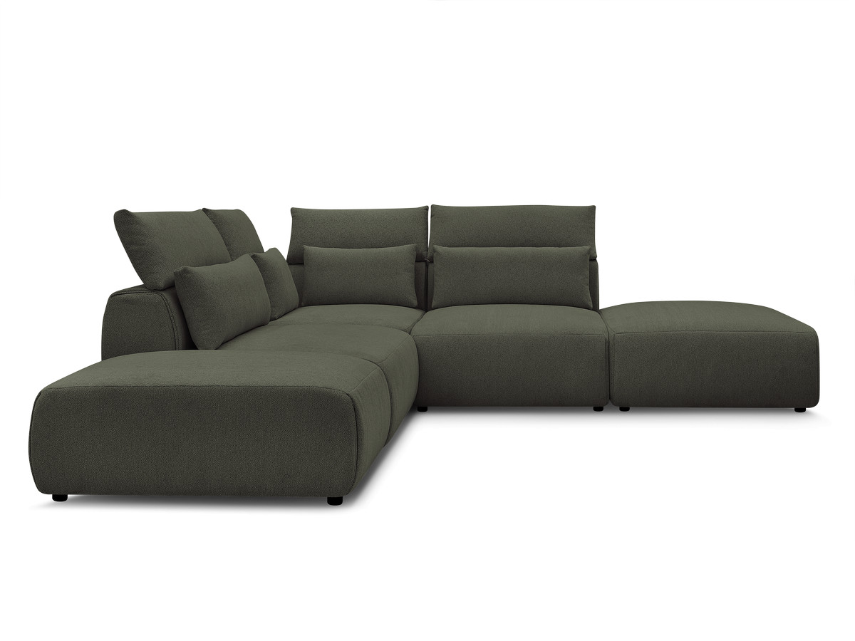 Modulaire vaste hoekbank met hoofdsteunen JANA gemêleerde stof met 2 fauteuils, 1 hoekelement en 2 poefs