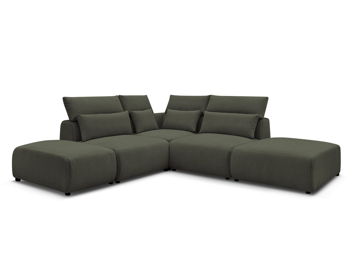 Modulaire vaste hoekbank met hoofdsteunen JANA gemêleerde stof met 2 fauteuils, 1 hoekelement en 2 poefs