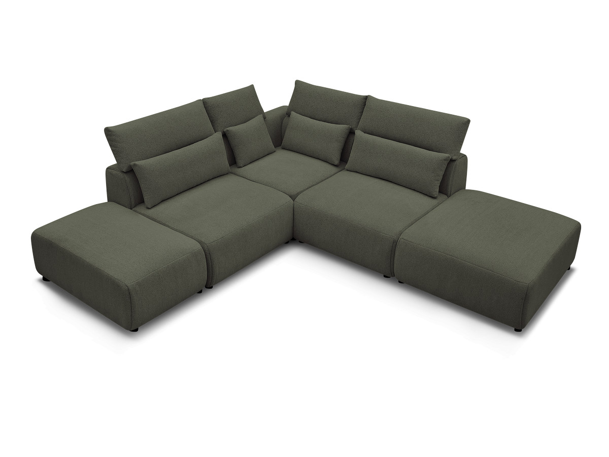 Modulaire vaste hoekbank met hoofdsteunen JANA gemêleerde stof met 2 fauteuils, 1 hoekelement en 2 poefs