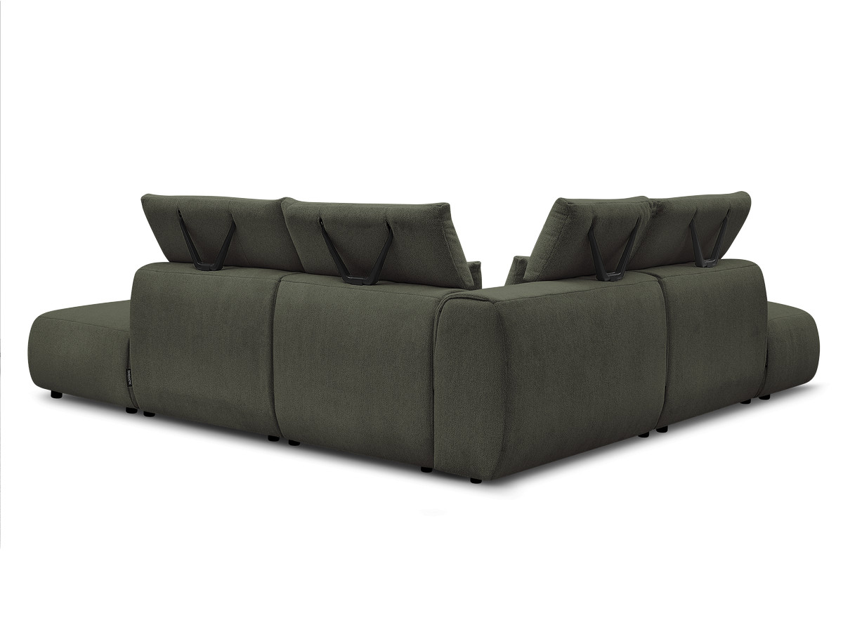 Modulaire vaste hoekbank met hoofdsteunen JANA gemêleerde stof met 2 fauteuils, 1 hoekelement en 2 poefs