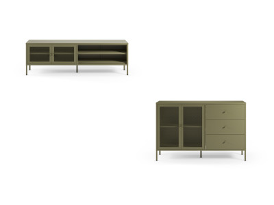 Meuble TV 2 portes 2 niches 160 cm CLARA métal + Buffet 2 portes 3 tiroirs 140 cm CLARA métal édition limitée