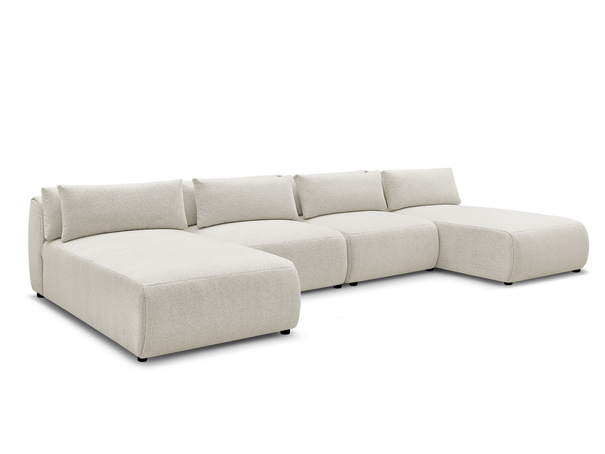 modulaire vaste panoramabank met hoofdsteunen jana gemêleerde stof met 2 chaise longues en 2 fauteuils gekleurd wit