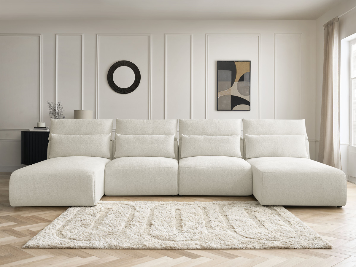 Canapé panoramique modulable avec têtières JANA chiné blanc — vue 5