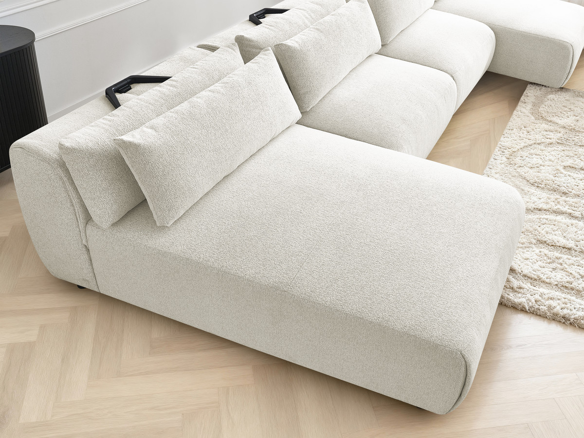 Modulaire vaste panoramabank met hoofdsteunen JANA gemêleerde stof met 2 chaise longues en 2 fauteuils