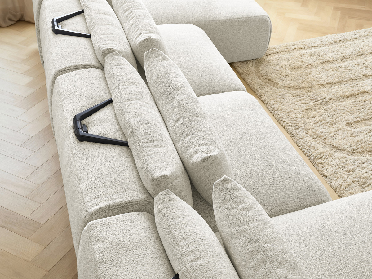 Modulaire vaste panoramabank met hoofdsteunen JANA gemêleerde stof met 2 chaise longues en 2 fauteuils