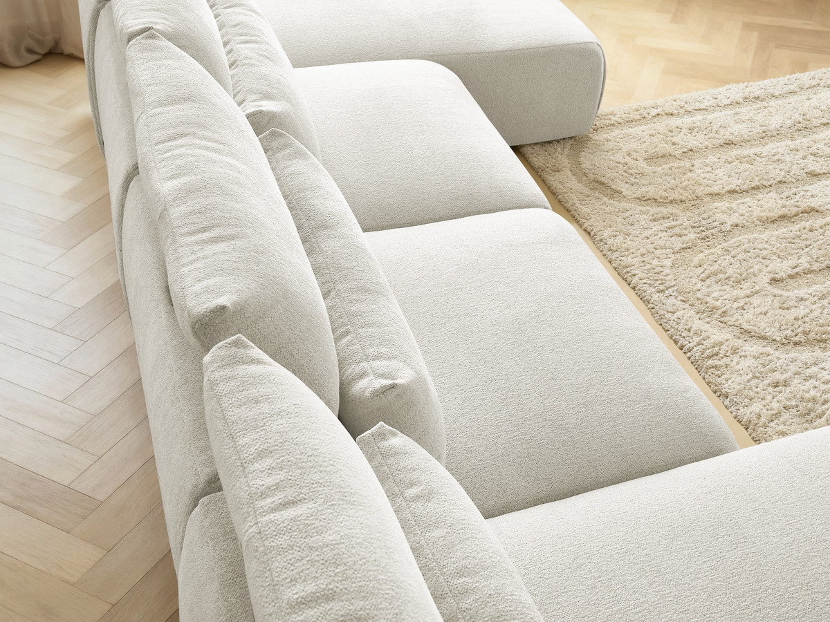 Modulaire vaste panoramabank met hoofdsteunen JANA gemêleerde stof met 2 chaise longues en 2 fauteuils