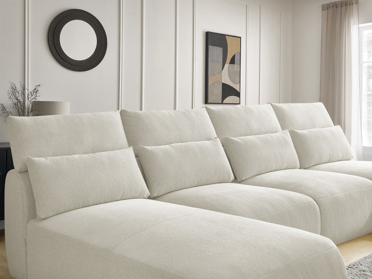 Modulaire vaste panoramabank met hoofdsteunen JANA gemêleerde stof met 2 chaise longues en 2 fauteuils