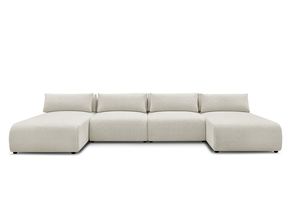 Modulaire vaste panoramabank met hoofdsteunen JANA gemêleerde stof met 2 chaise longues en 2 fauteuils