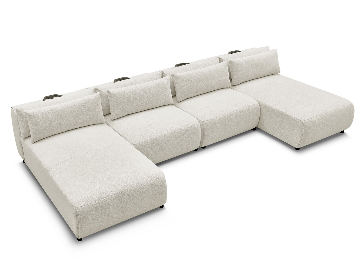 Modulaire vaste panoramabank met hoofdsteunen JANA gemêleerde stof met 2 chaise longues en 2 fauteuils