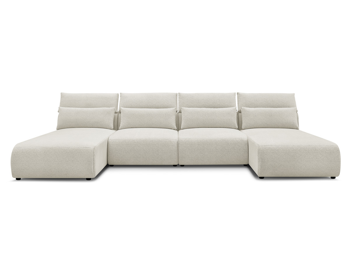 Modulaire vaste panoramabank met hoofdsteunen JANA gemêleerde stof met 2 chaise longues en 2 fauteuils