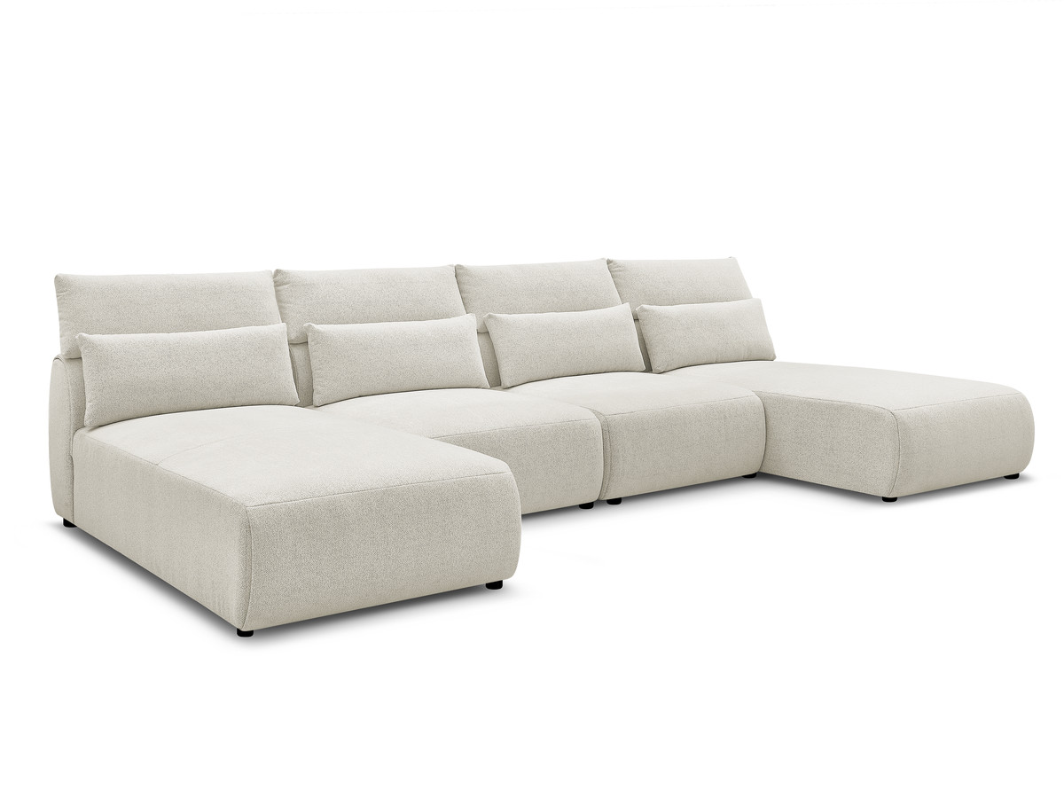 Modulaire vaste panoramabank met hoofdsteunen JANA gemêleerde stof met 2 chaise longues en 2 fauteuils