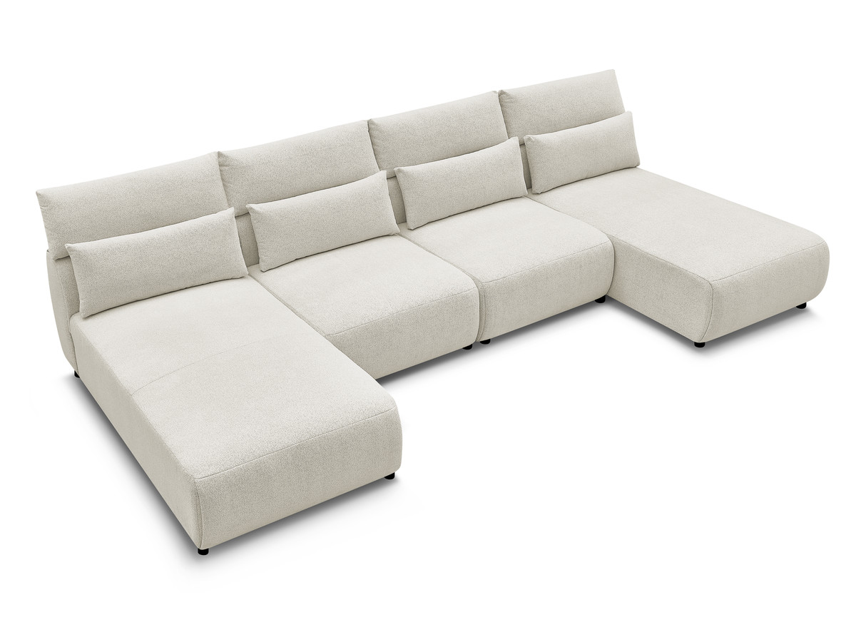Modulaire vaste panoramabank met hoofdsteunen JANA gemêleerde stof met 2 chaise longues en 2 fauteuils