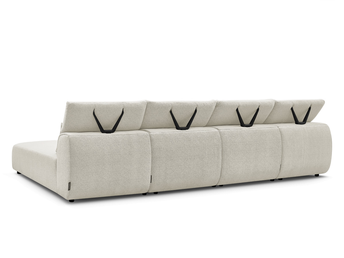 Modulaire vaste panoramabank met hoofdsteunen JANA gemêleerde stof met 2 chaise longues en 2 fauteuils