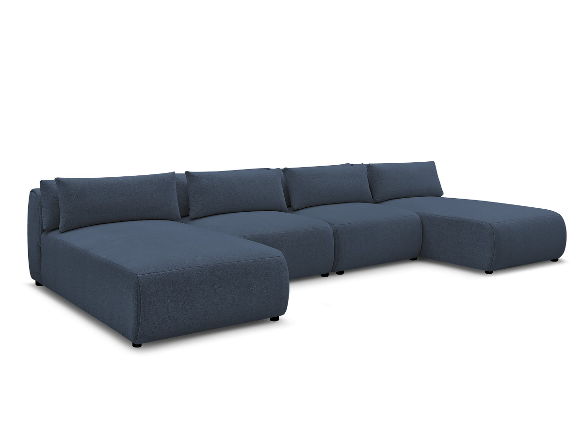 Modulaire vaste panoramabank met hoofdsteunen JANA gemêleerde stof met 2 chaise longues en 2 fauteuils