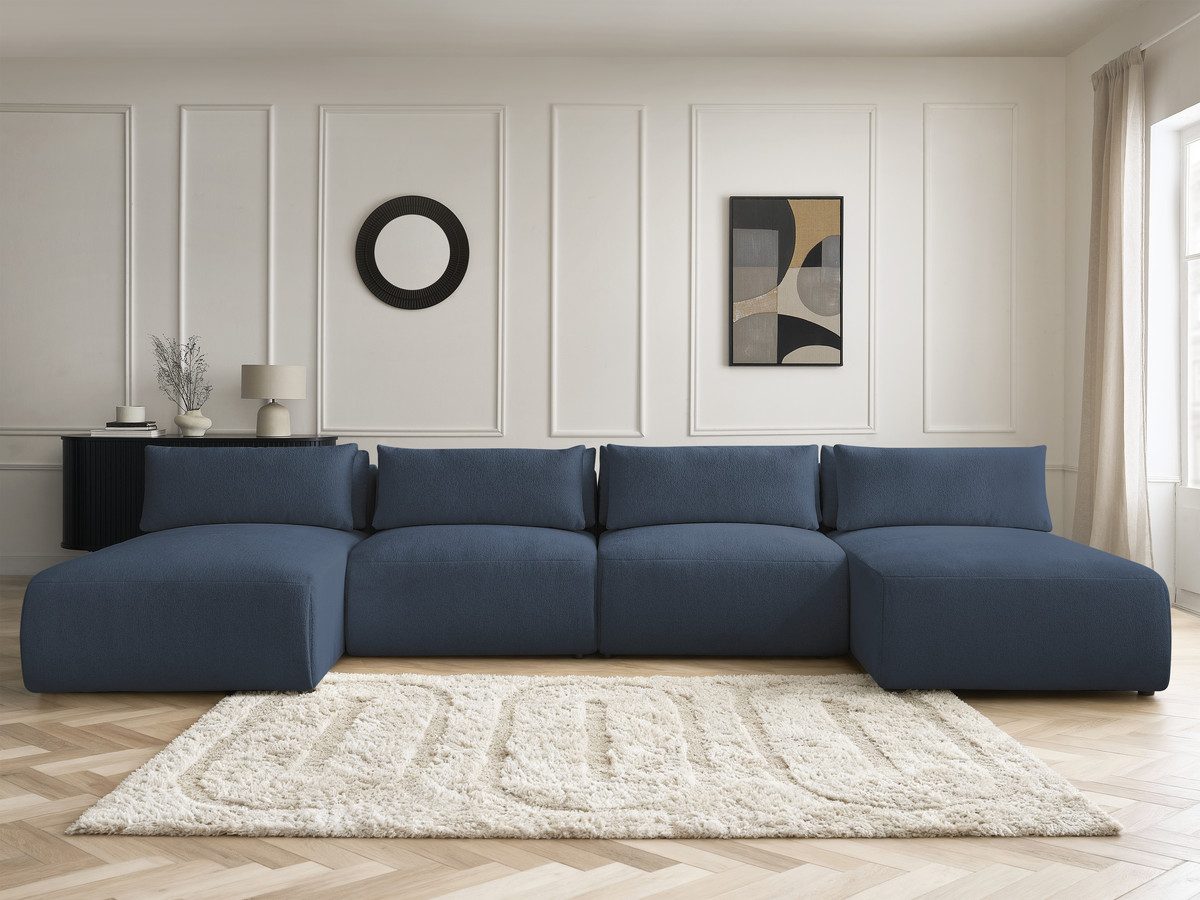 Modulaire vaste panoramabank met hoofdsteunen JANA gemêleerde stof met 2 chaise longues en 2 fauteuils