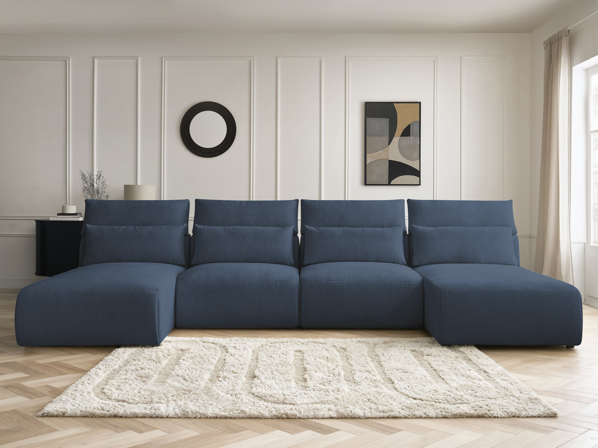 Canapé panoramique modulable avec têtières JANA chiné bleu — vue 5