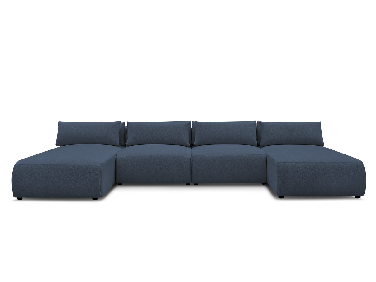 Modulaire vaste panoramabank met hoofdsteunen JANA gemêleerde stof met 2 chaise longues en 2 fauteuils